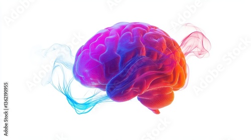 Futuristic digital brain showcasing technology and creativity in vibrant colors isolated on white background.