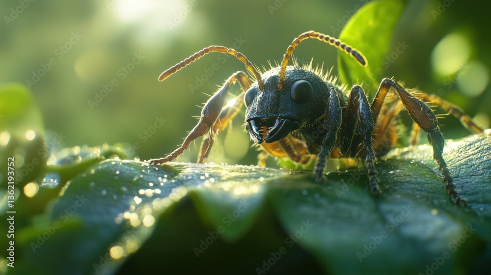 Naklejka premium Magnificent Ant in the Morning Dew