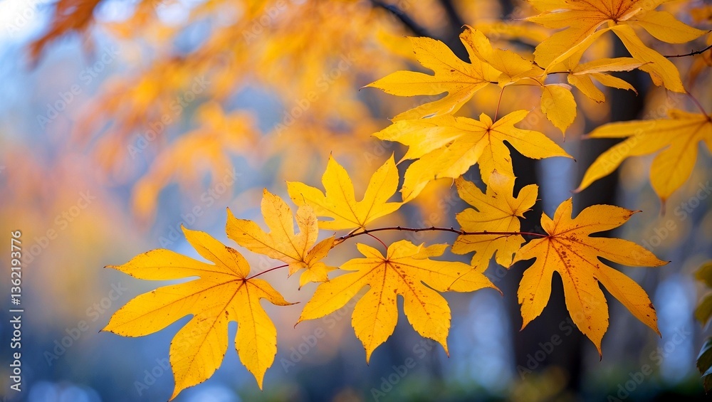 Vibrant yellow autumn leaves against soft background Vibrant yellow autumn leaves against soft background