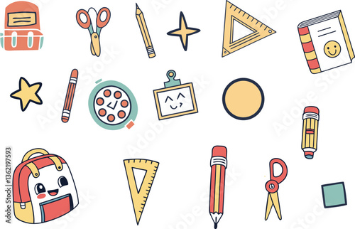 Colorful school icon set