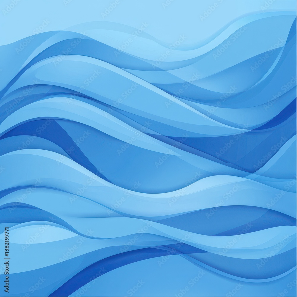 Fototapeta premium Stylized abstract art with flowing blue wave patterns on a soft blue background, modern flat design