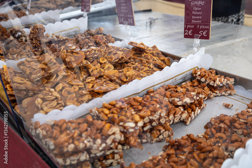 Assorted Nut and Caramel Brittle at a Market Stall