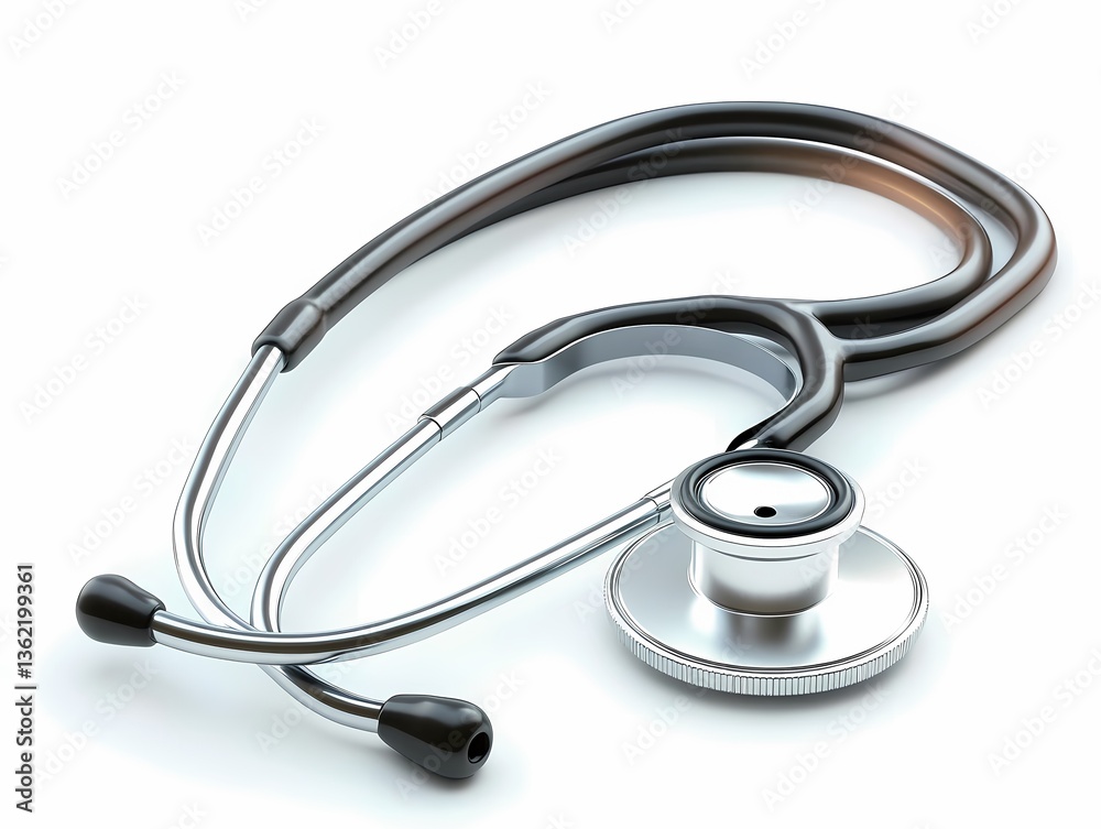 A stethoscope in focus with a smooth white background, realistic and sharp quality A stethoscope in focus with a smooth white background, realistic and sharp quality