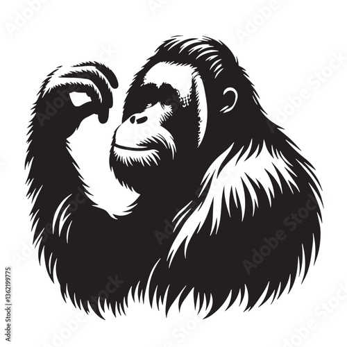 Wallpaper Mural Black Color Orangutan Silhouette Vector Illustration, Solid White Background Torontodigital.ca