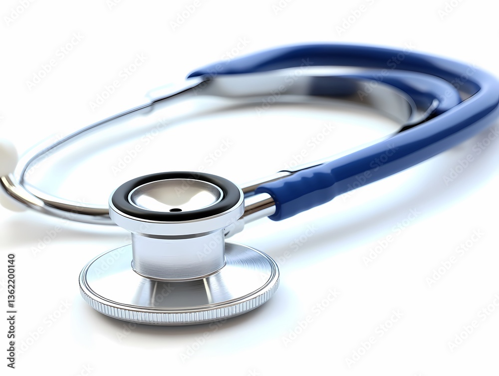 A stethoscope in focus with a smooth white background, realistic and sharp quality A stethoscope in focus with a smooth white background, realistic and sharp quality
