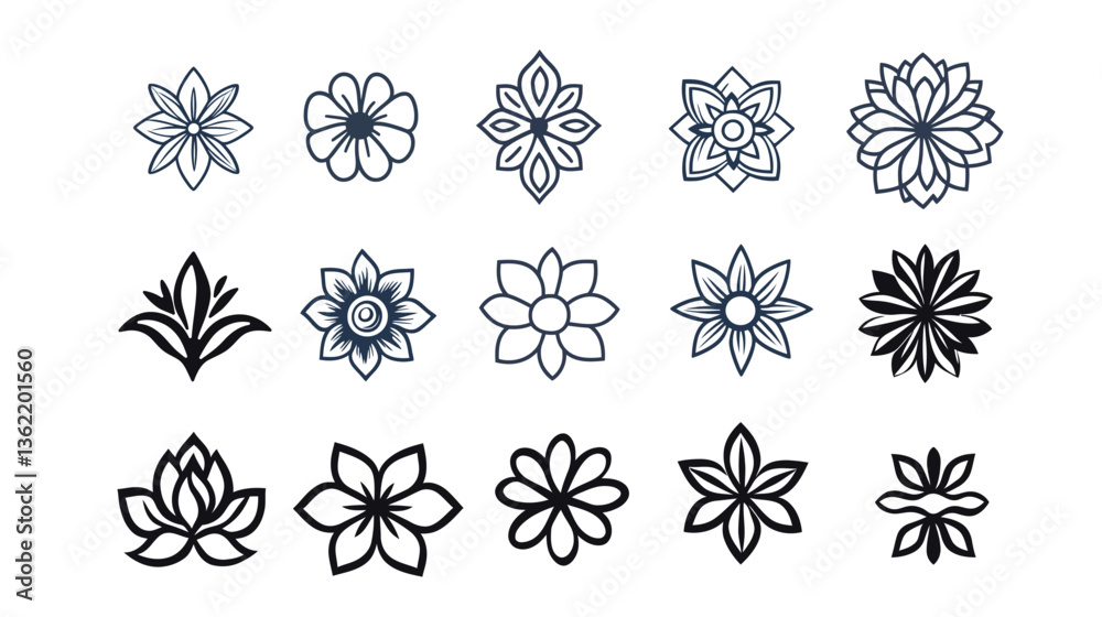 A collection of high-quality vector flower icons designed with intricate details and vibrant designs. These floral icons are perfect for use in a variety of projects, A collection of high-quality vector flower icons designed with intricate details and vibrant designs. These floral icons are perfect for use in a variety of projects,
