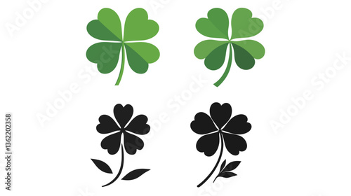 Leaf clover flat silhouette vector logo, featuring a clean and simple design of a clover leaf. This minimalist logo captures the essence of luck, nature, and good fortune, making it ideal for use