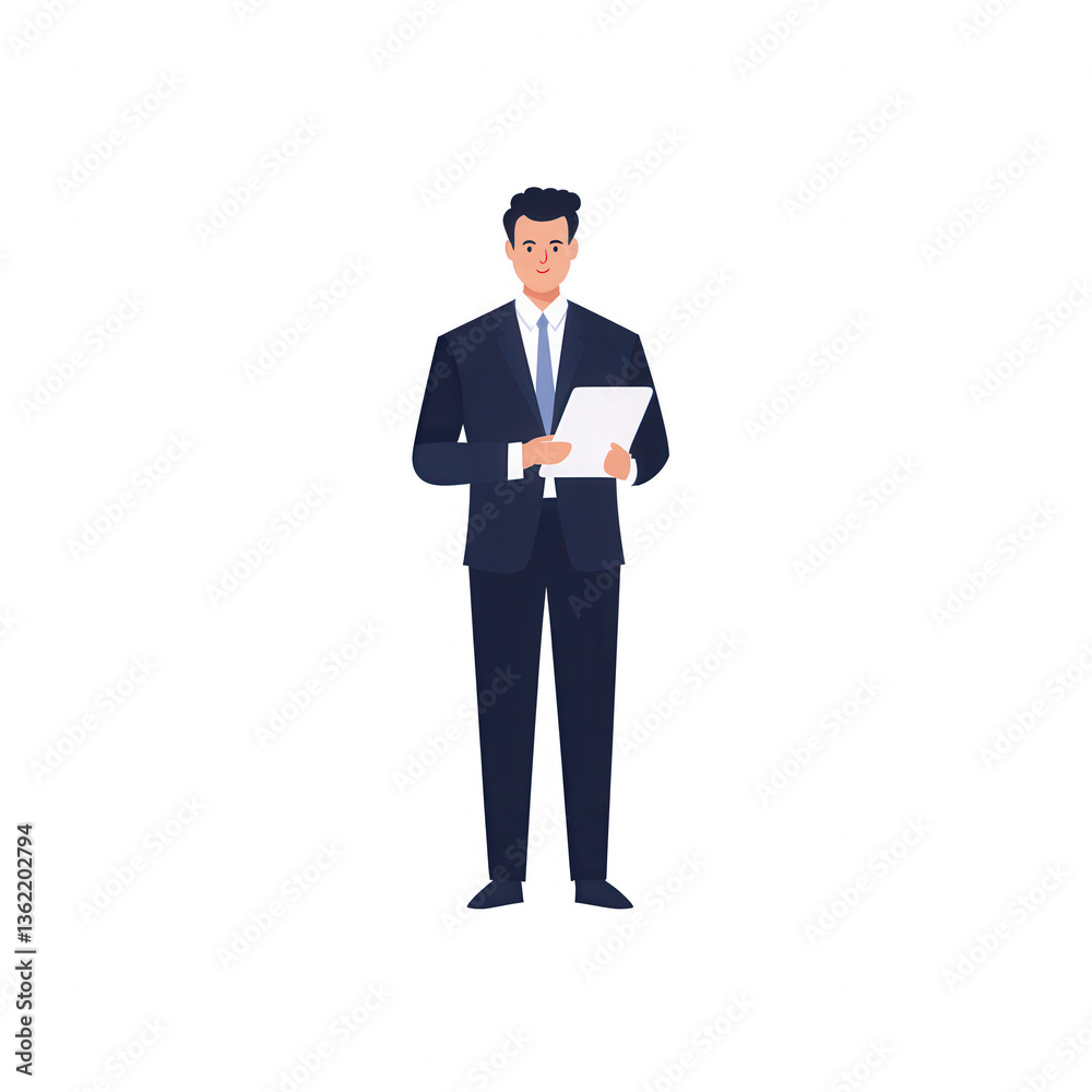 A professional man in a suit stands confidently holding a document, symbolizing leadership and corporate success against a white isolated background. A professional man in a suit stands confidently holding a document, symbolizing leadership and corporate success against a white isolated background.
