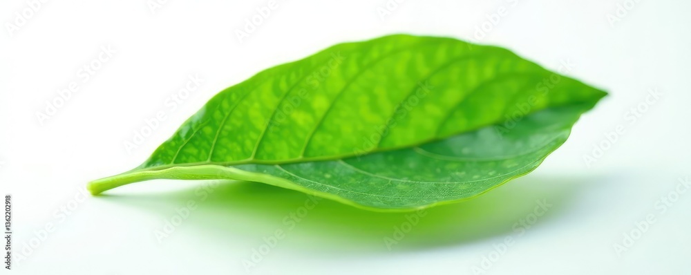 Fototapeta premium A single leaf isolated on white background with a soft focus effect, texture, closeup, botanical
