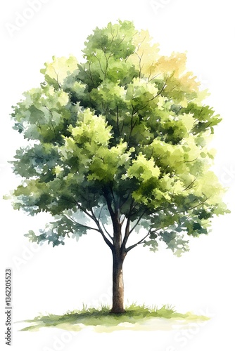A Watercolor Painting Depicting a Lush Green Tree