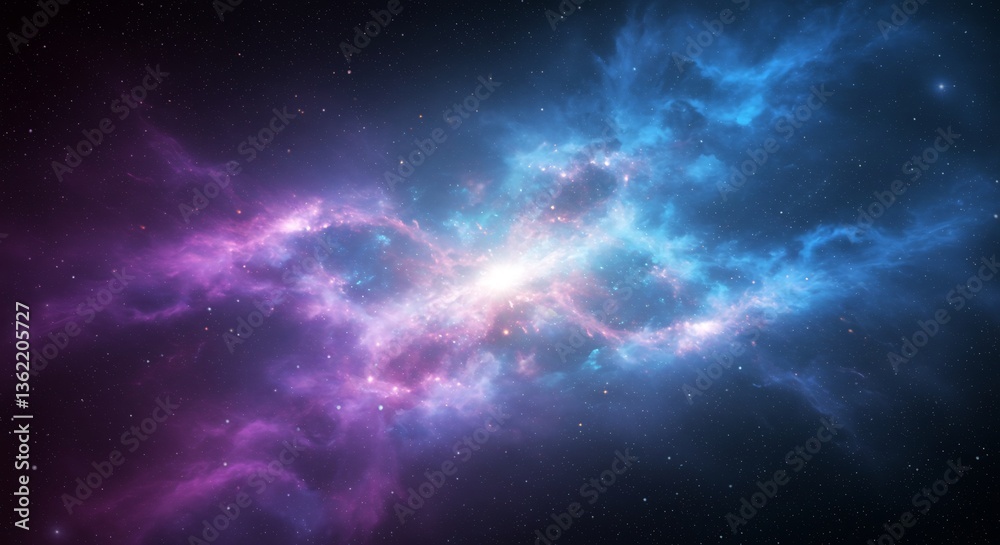 Fototapeta premium Cosmic Nebula Pink Blue Swirl Celestial Glow. AI Generated