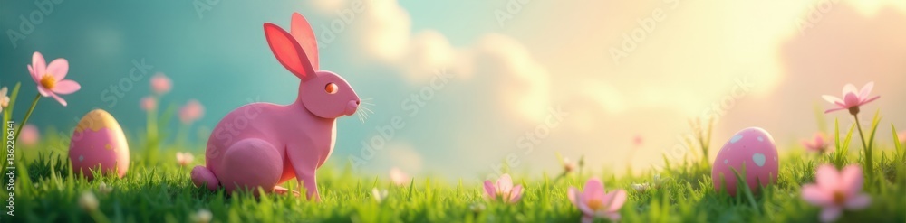 Obraz premium Paper cut rabbit emerging from Easter egg, spring, eggs