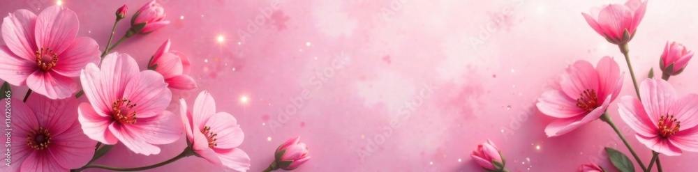 Pink floral banner with a subtle sparkle backdrop, party decoration, floral, party decor Pink floral banner with a subtle sparkle backdrop, party decoration, floral, party decor
