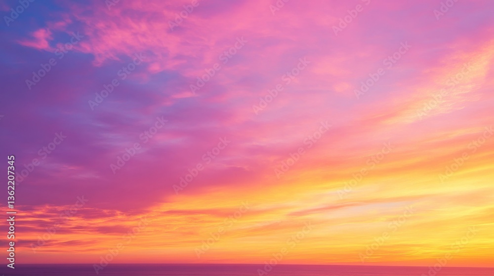 Obraz premium A vibrant sunset paints the sky with hues of pink, orange, and yellow, creating a breathtaking and colorful display.