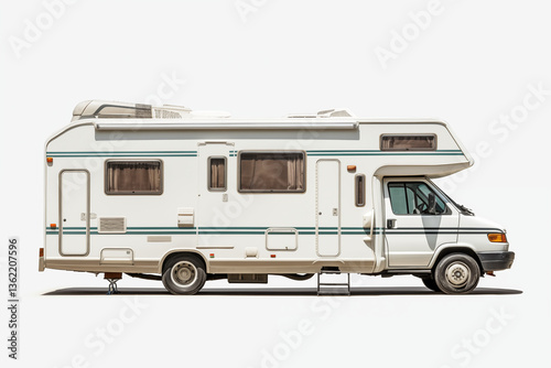 Camper Van on White Background – RV Motorhome for Road Trips, Outdoor Adventures, Vacation Getaways, Van Life, Camping Experience,Recreational Vehicle for Travel. Camper van rental



