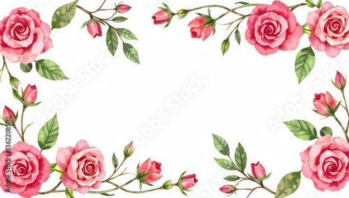 Delicate watercolor roses & leaves, repeating pattern, flower pattern, flowers, pattern