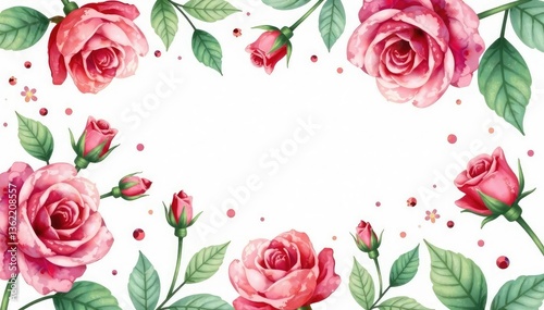 Delicate watercolor roses & leaves, repeating pattern, soft, roses