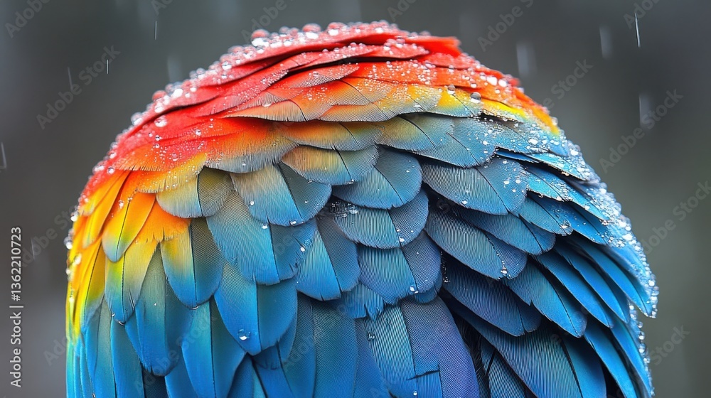 Obraz premium Close-up portrait of a Scarlet Macaw, displaying its vibrant red, blue, and yellow feathers in incredible detail. The bird's powerful beak and intelligent eyes are captured with cinematic sharpness.