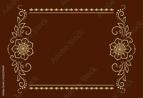 Frame in eastern tradition. Stylized with henna tattoos decorative pattern for decorating covers for book, notebook, casket, magazine, postcard and folder. Flower border in mehndi style.