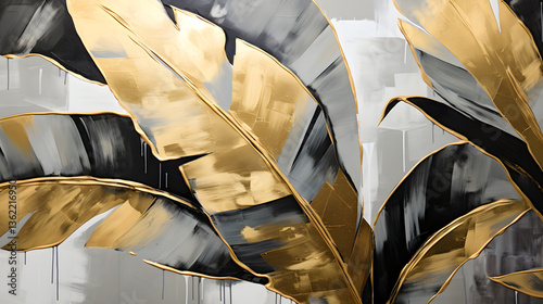 Modern European ink and gold foil banana leaf