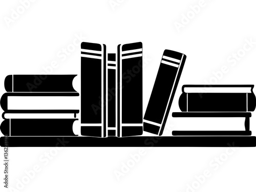 Bookshelf with Stacked and Upright Books - Minimal Line Art