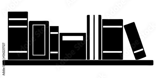 Bookshelf with Stacked and Upright Books - Minimal Line Art
