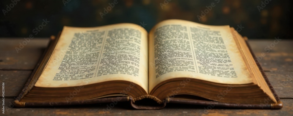 Obraz premium Vintage leather-bound book with rare leaf pages, old, nature