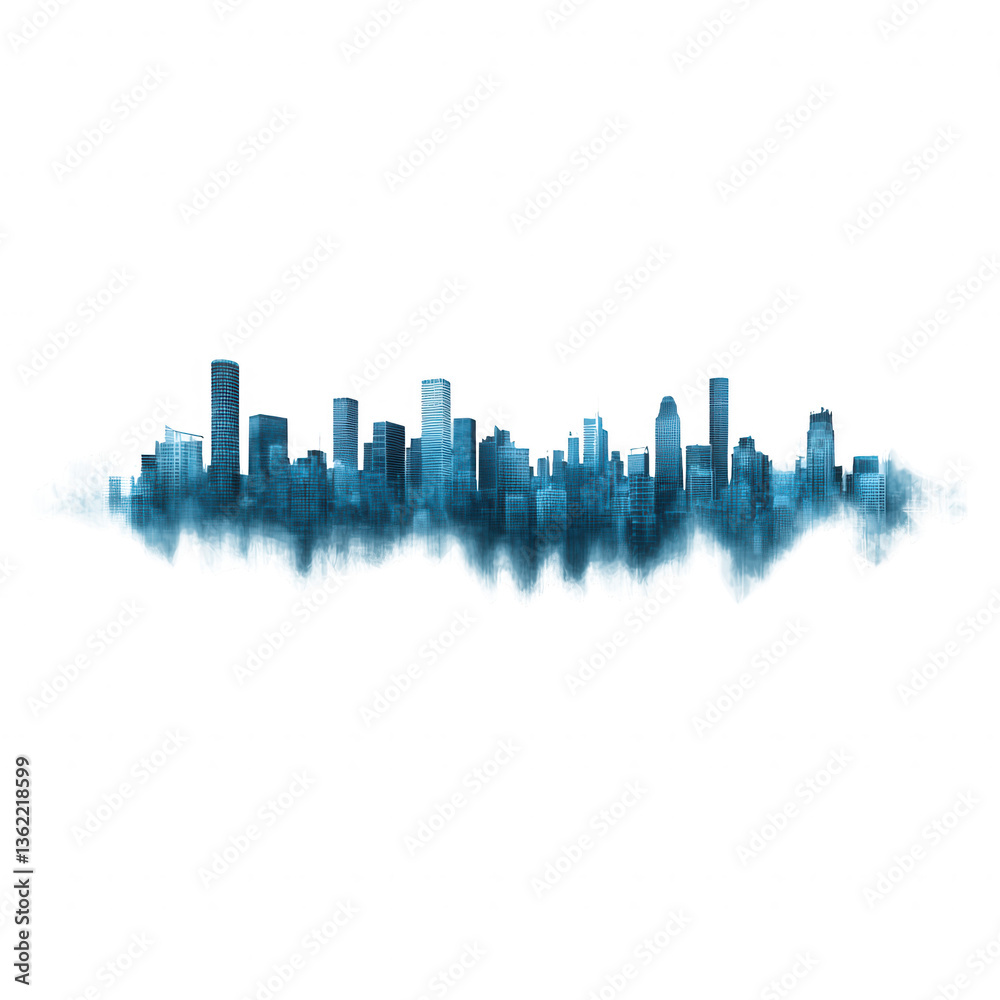 Abstract skyline silhouette in blue tones, blending urban architecture with a wave-like design, ideal for modern graphic projects and urban-themed backgrounds. Abstract skyline silhouette in blue tones, blending urban architecture with a wave-like design, ideal for modern graphic projects and urban-themed backgrounds.