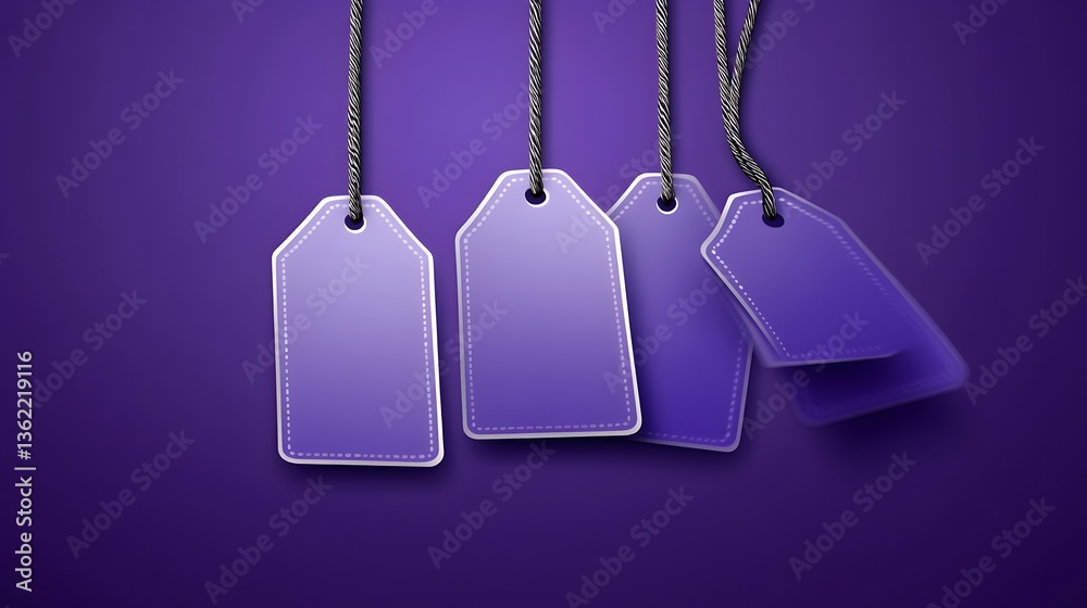 Fototapeta premium Purple Blank Price Tags Hanging Background Illustration