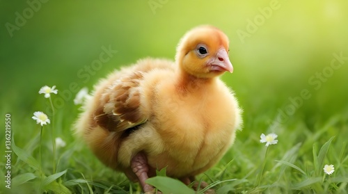 Little cute turkey poult in green grass.generative.ai
