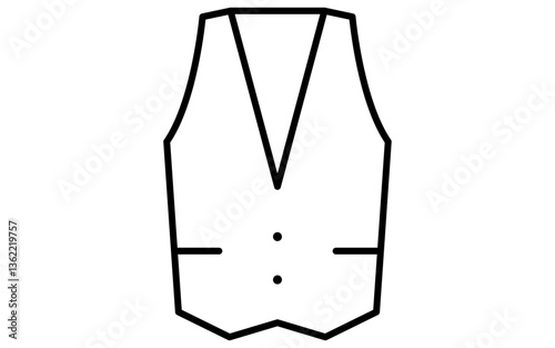 細身のベスト、服のシンプルな線画アイコン（白黒）