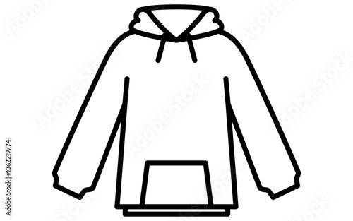 フード付きパーカー、服のシンプルな線画アイコン（白黒）