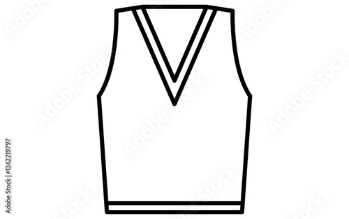 ニットベスト、服のシンプルな線画アイコン（白黒）