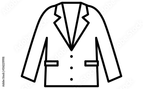メンズスーツの上着、服のシンプルな線画アイコン（白黒）