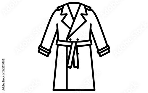 トレンチコート、服のシンプルな線画アイコン（白黒）