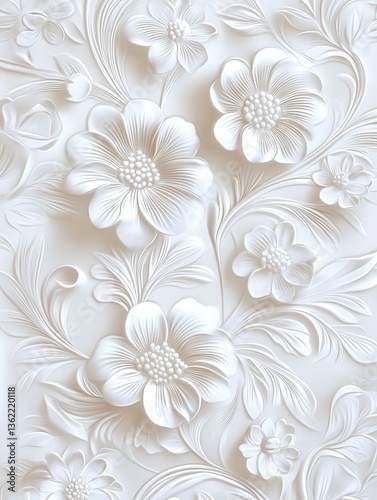 a white paper background adorned with delicately embossed flowers, a textured floral pattern that combines elegance with simplicity. SEAMLESS PATTERN. SEAMLESS WALLPAPER.
