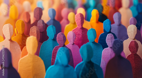 Paper cut out people standing together showing solidarity and harmony