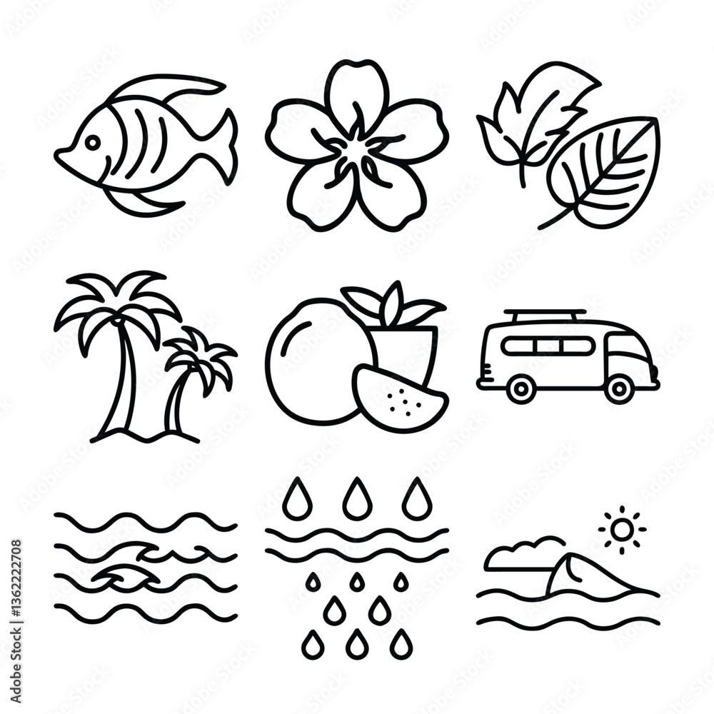 Obraz premium A Bundle of Summer related icons set with various symbols and elements in a doodle style