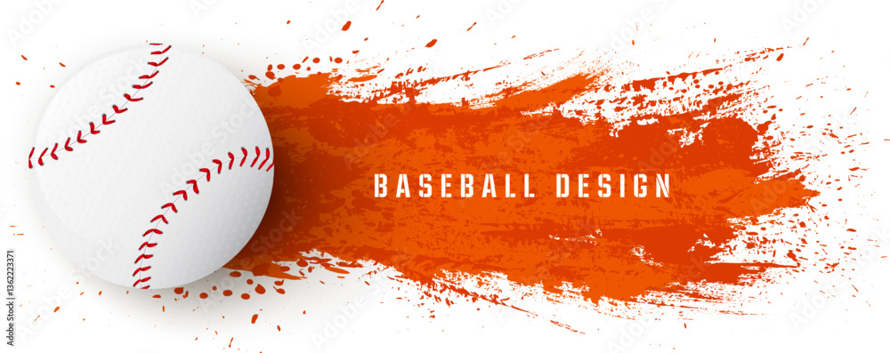 Stylized baseball ball on abstract paint splash design