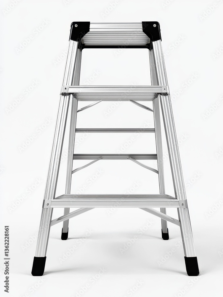 sturdy aluminum step ladder robust metal framework clean white backdrop shines sturdy aluminum step ladder robust metal framework clean white backdrop shines