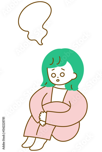 放心状態で膝を抱えて落ち込むスーツの女性のイラスト