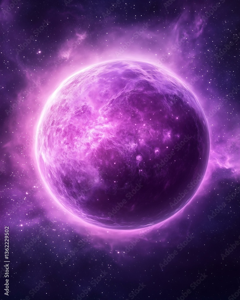 Obraz premium Cosmic event purple planet outer space digital art nebula wide view galactic concept
