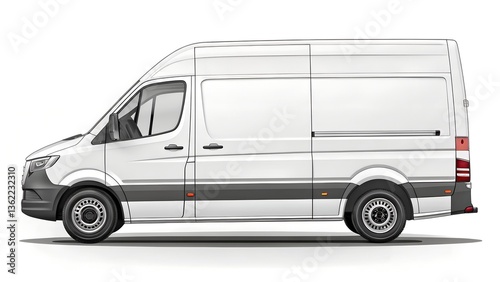 High-Resolution Side View of a White Cargo Van — Modern Commercial Delivery Vehicle with Clean Design and Ample Storage Space