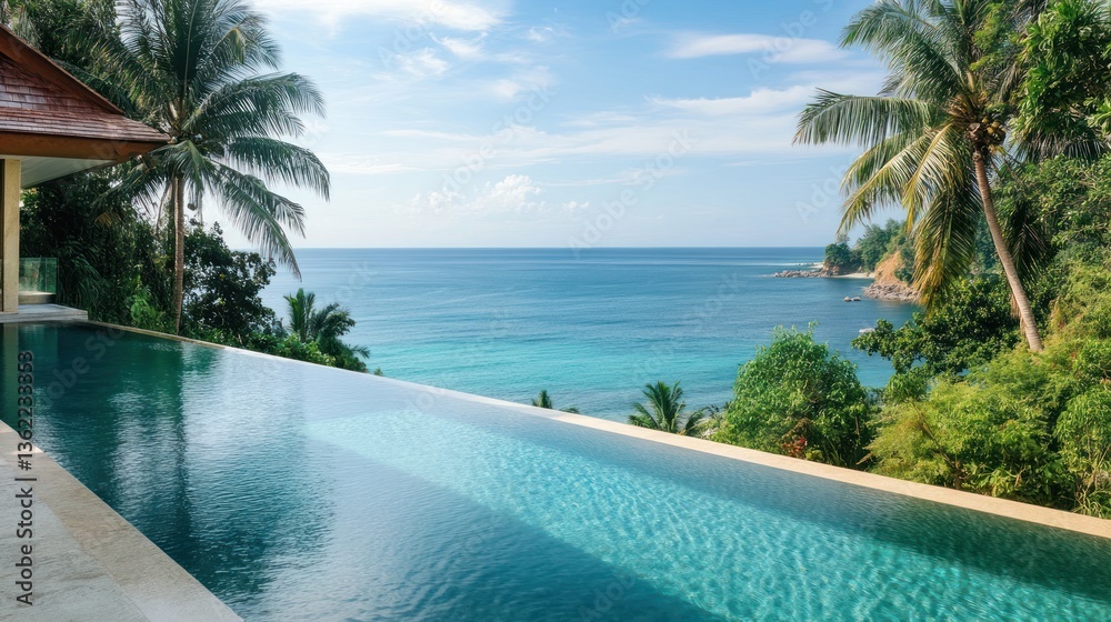 Fototapeta premium Serene tropical escape at luxurious resort overlooking the turquoise ocean