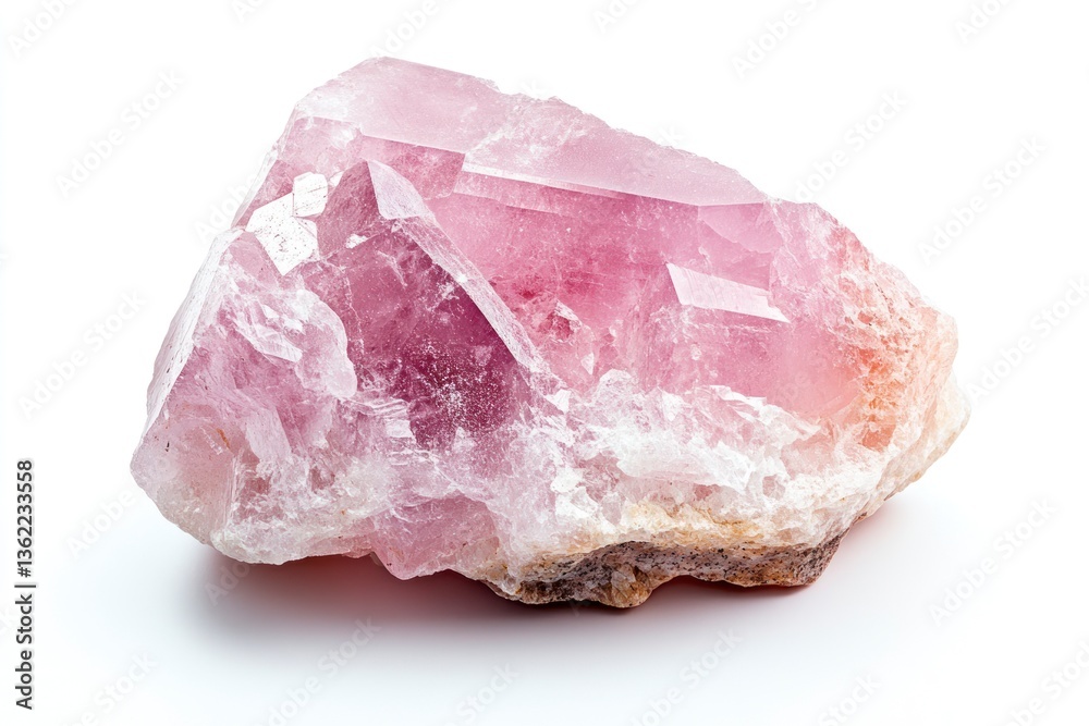 Close-up of Rose Quartz Crystal Mineral Specimen on White Background Close-up of Rose Quartz Crystal Mineral Specimen on White Background