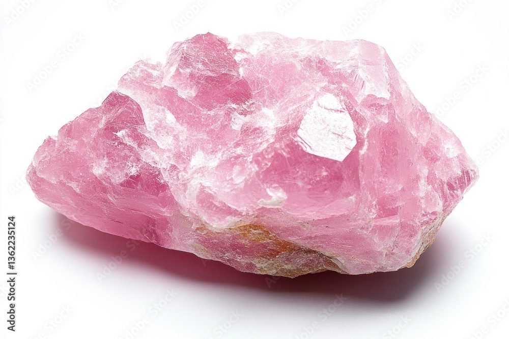 Rose Quartz Crystal Mineral Specimen Displayed on a Clean White Background