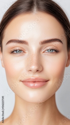 Close Up Portrait of a Young Woman with Freckles and Minimal Makeup