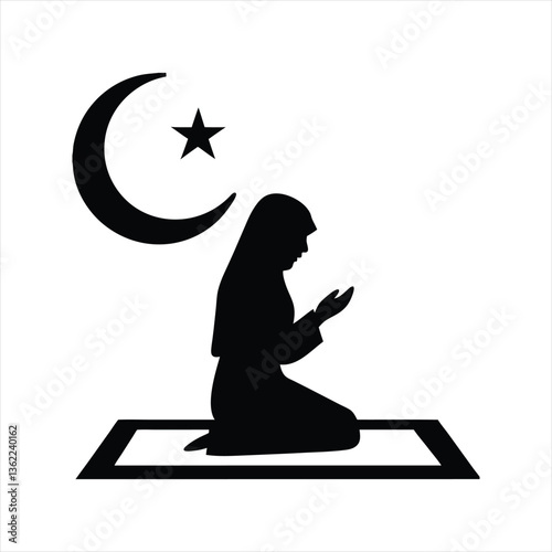 Muslim Woman Prayer Crescent Star