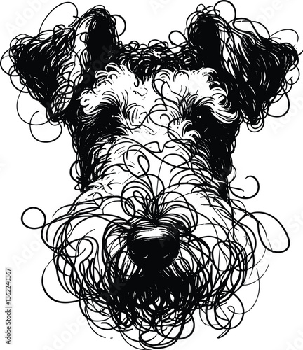  Airedale Terrier Dog Messy Line Drawing