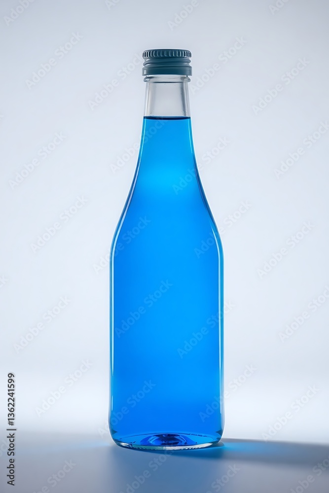 Glass Bottle of elegant blue drink, isolated on plain background Glass Bottle of elegant blue drink, isolated on plain background